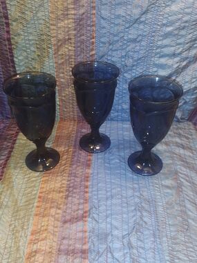 Noritake Cobalt Blue Sweet Swirl Glass Goblets - Set of 3